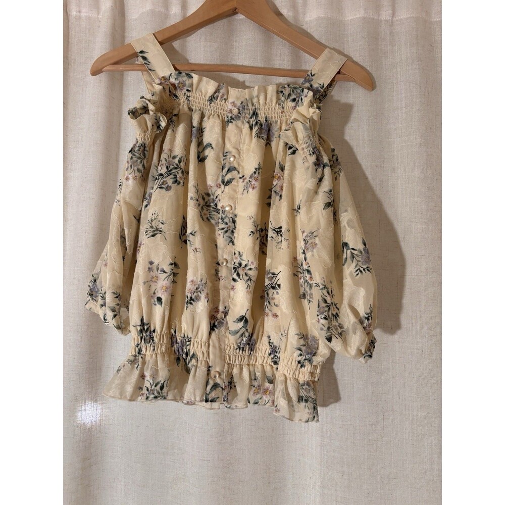 MAJESTIC LEGON Prairie Floral Cottagecore Chiffon Square Neck Blouse Size M